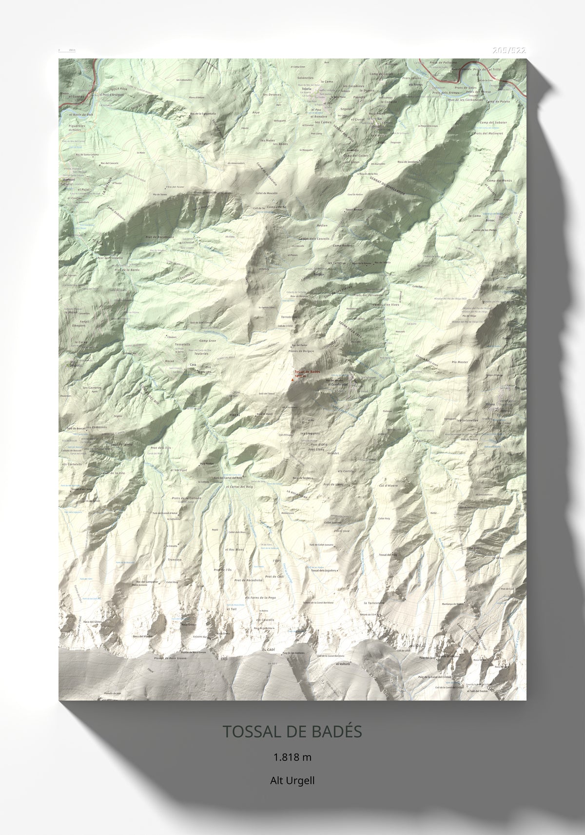 Mapa topogràfic del relleu: Tossal de Badés, 1818 m. Làmina completa. 70 × 100 cm.