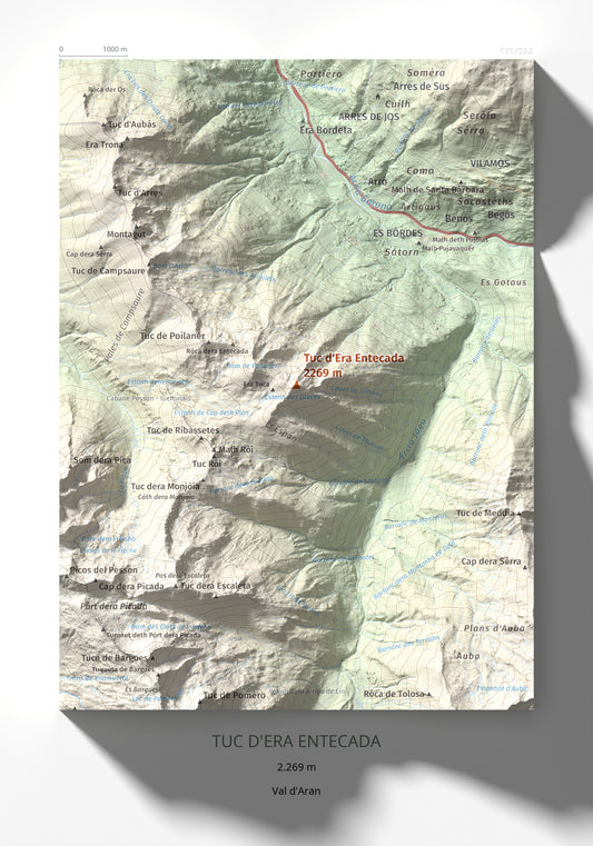 Mapa de relieve de Tuc d'Era Entecada, 2269 m, Val d'Aran, lámina 100 Cims de Trobart 21 × 30 cm.