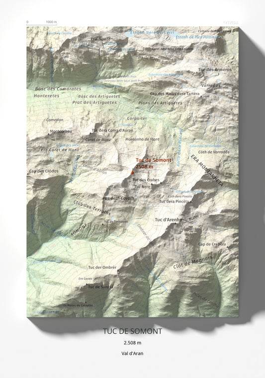 Mapa de relieve de Tuc de Somont, 2508 m, Val d'Aran, lámina 100 Cims de Trobart 21 × 30 cm.