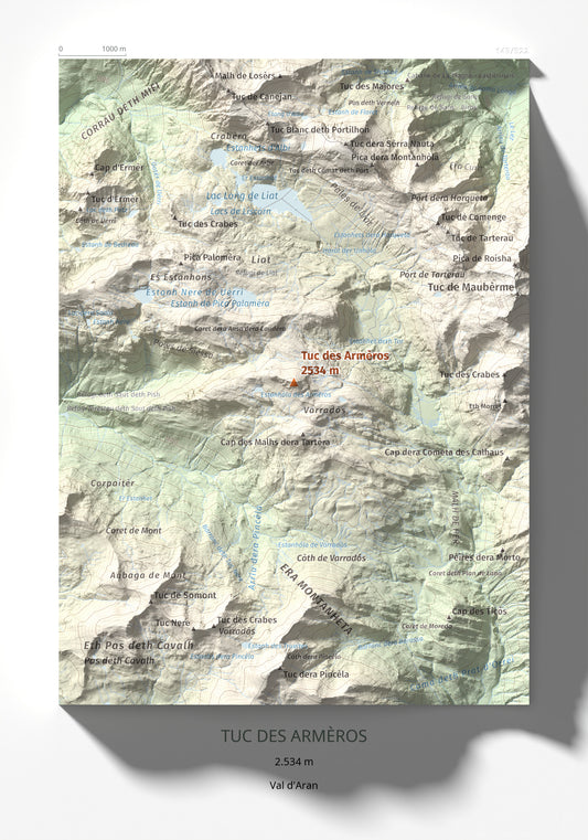 Mapa de relieve de Tuc des Armèros, 2534 m, Val d'Aran, lámina 100 Cims de Trobart 21 × 30 cm.