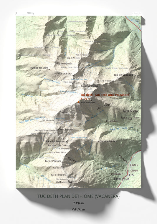 Mapa de relieve de Tuc deth Plan deth Ome (Vacanera), 2194 m, Val d'Aran, lámina 100 Cims de Trobart 21 × 30 cm.