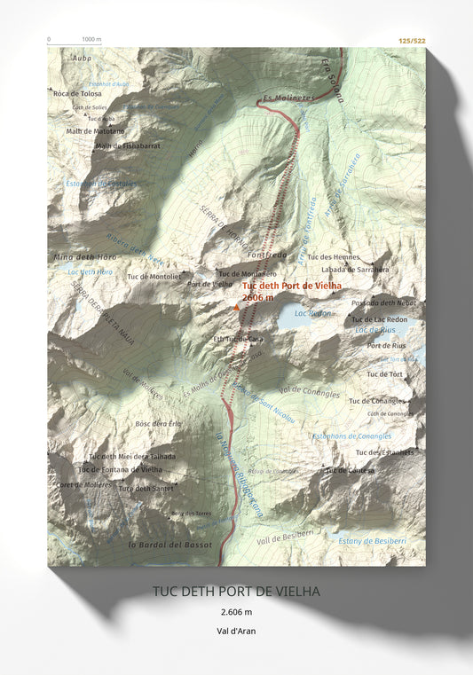 Mapa de relieve de Tuc deth Port de Vielha, 2606 m, Val d'Aran, lámina 100 Cims de Trobart 21 × 30 cm.