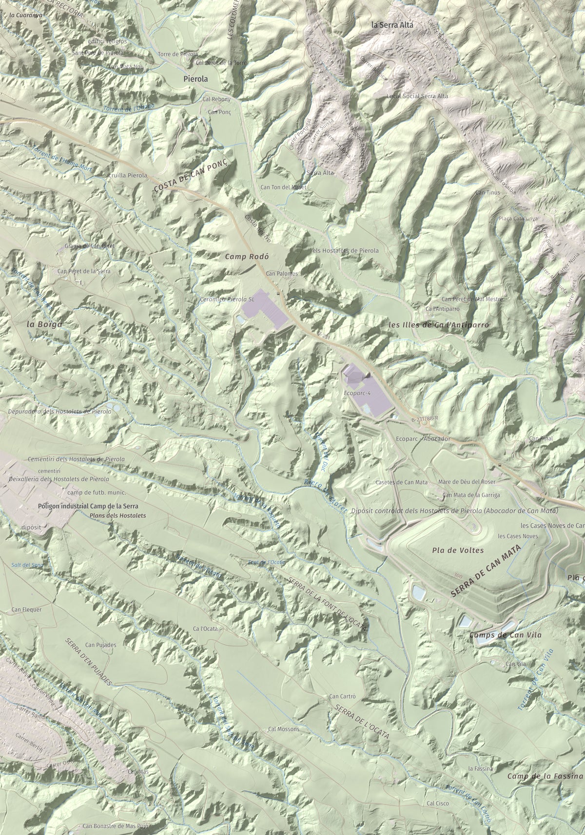 Mapa de relieve de Turó de Can Dolcet, 416 m, Anoia · Baix Llobregat, lámina 100 Cims de Trobart. Detalle de la zona inferior izquierda. 70 × 100 cm.