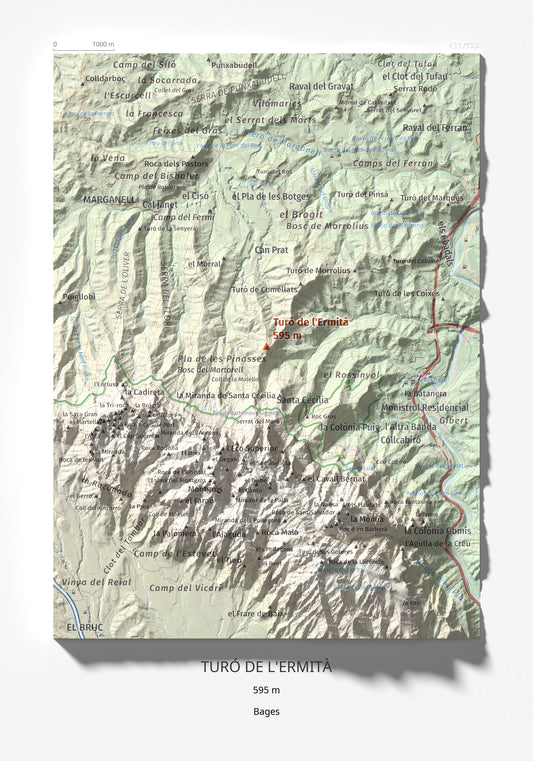 Mapa de relieve de Turó de l'Ermità, 595 m, Bages, lámina 100 Cims de Trobart 21 × 30 cm.