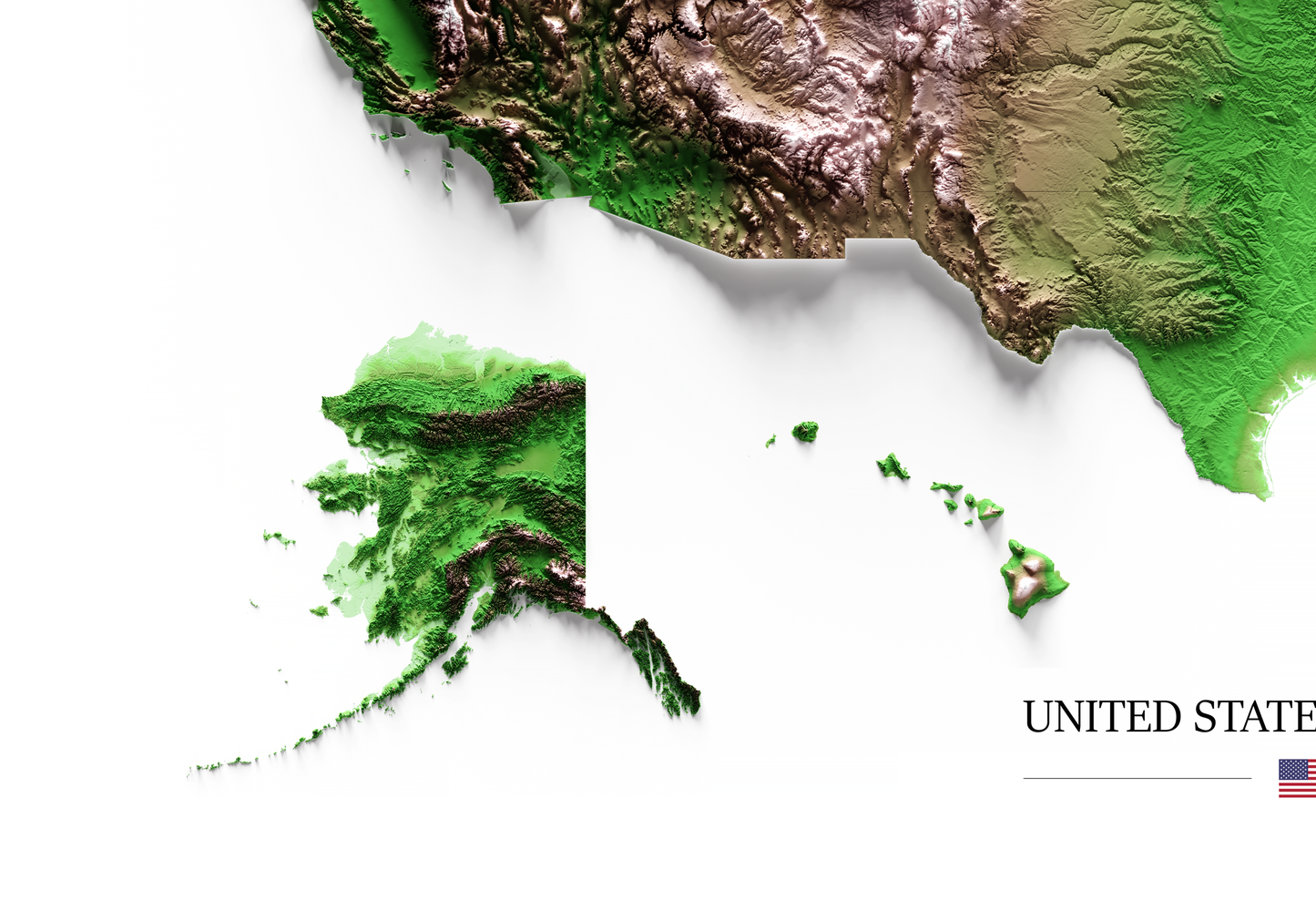 ESTADOS UNIDOS. Mapa de relieve clásico.