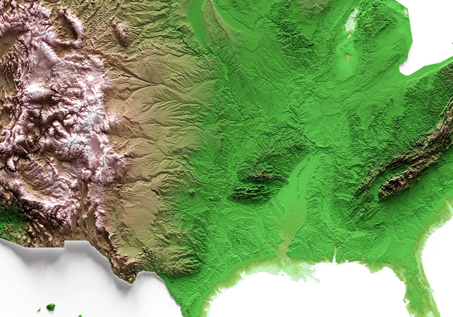 ESTADOS UNIDOS. Mapa de relieve clásico.