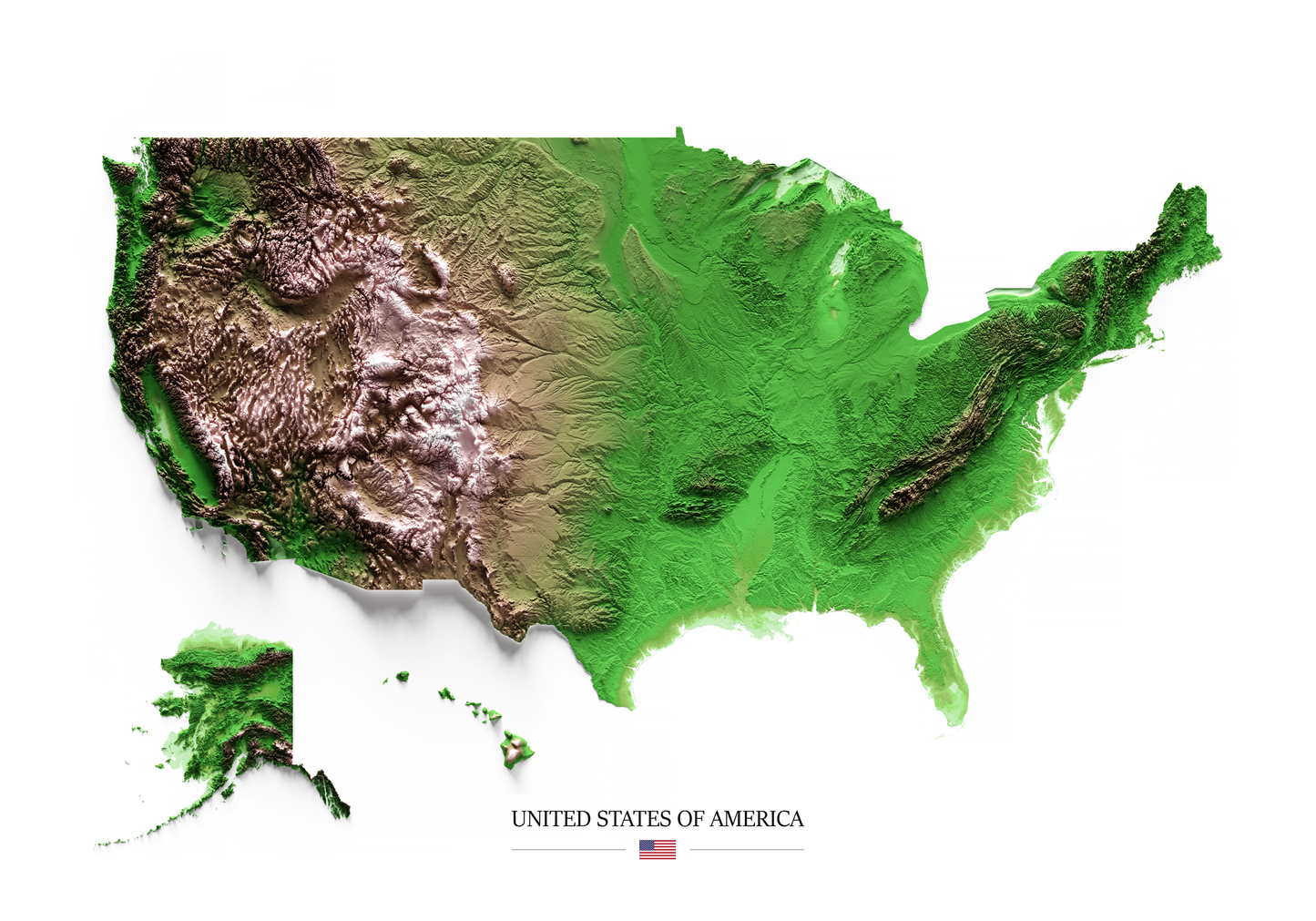 ESTADOS UNIDOS. Mapa de relieve clásico.