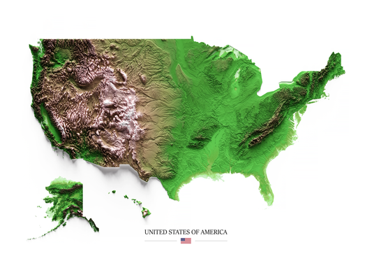 ESTADOS UNIDOS. Mapa de relieve clásico.