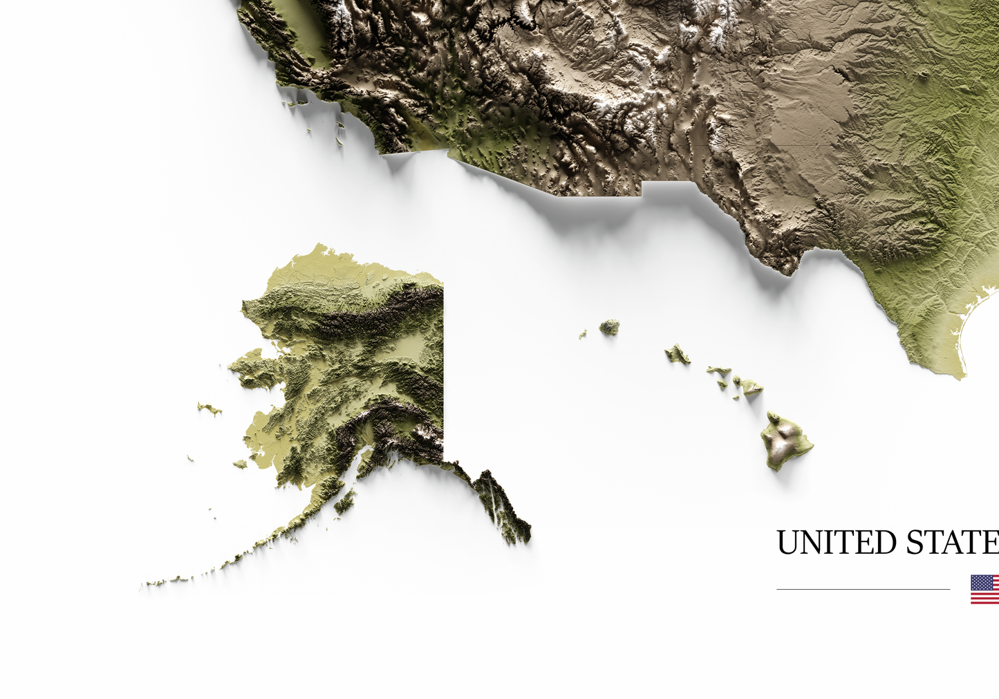 ESTADOS UNIDOS. Mapa de relieve en colores terrosos.