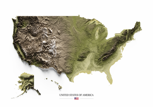 ESTADOS UNIDOS. Mapa de relieve en colores terrosos.
