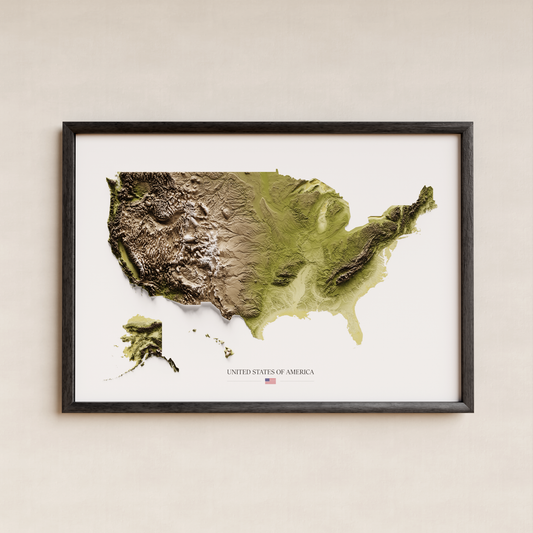 ESTADOS UNIDOS. Mapa de relieve en colores terrosos.