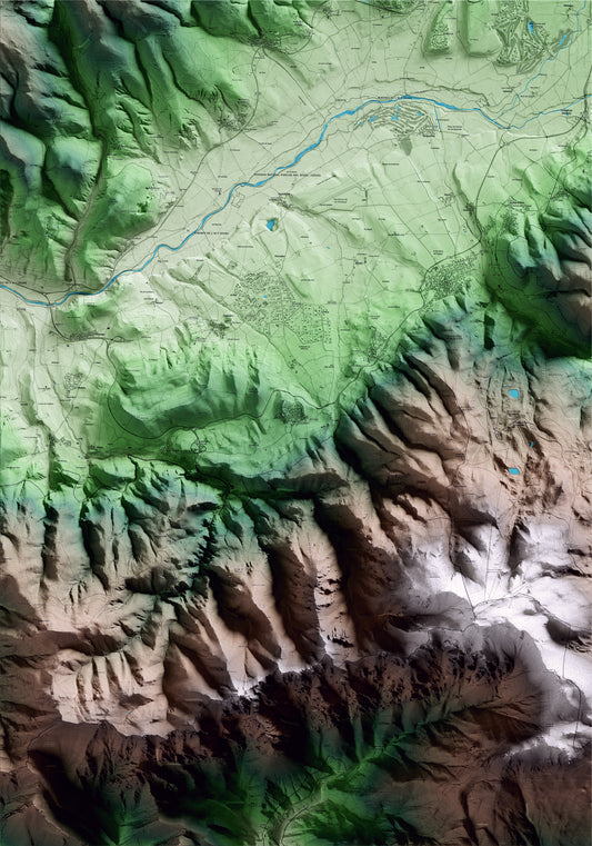 Mapa artístico del relieve de Urús, a la Cerdanya, con 15 km de entorno y base topográfica ICGC