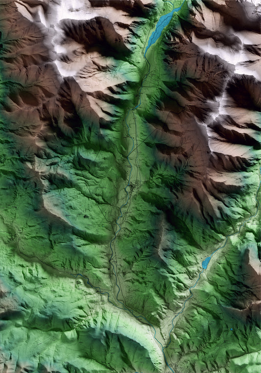 Mapa artístico del relieve de Vilaller, al Alta Ribagorça, con 15 km de entorno y base topográfica ICGC