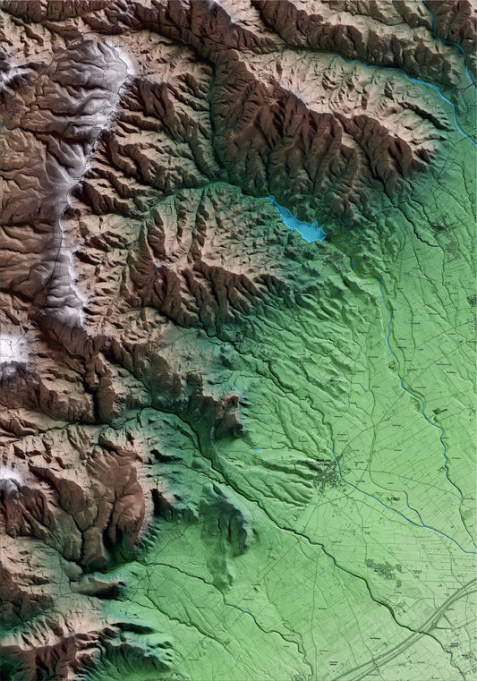 Mapa artístico del relieve de Vilanova d'Escornalbou, al Baix Camp, con 15 km de entorno y base topográfica ICGC