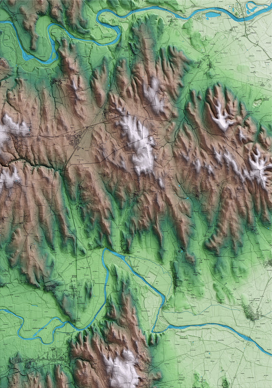 Mapa artístico del relieve de Vilopriu, al Baix Empordà, con 15 km de entorno y base topográfica ICGC