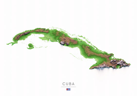 Cuba: vista completa de la ilustración del mapa de relieve.