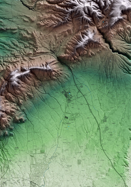 Mapa artístico del relieve del Pla de Santa Maria, al Alt Camp, con 15 km de entorno y base topográfica ICGC