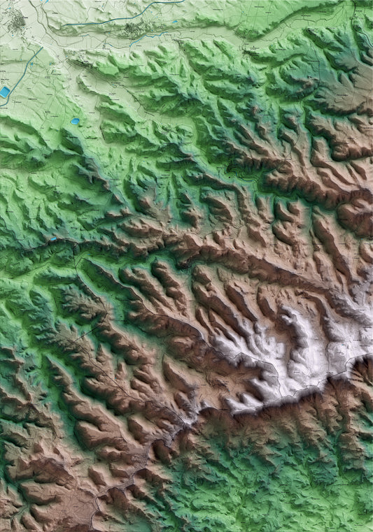 Mapa artístico del relieve dels Omells de na Gaia, al Urgell, con 15 km de entorno y base topográfica ICGC