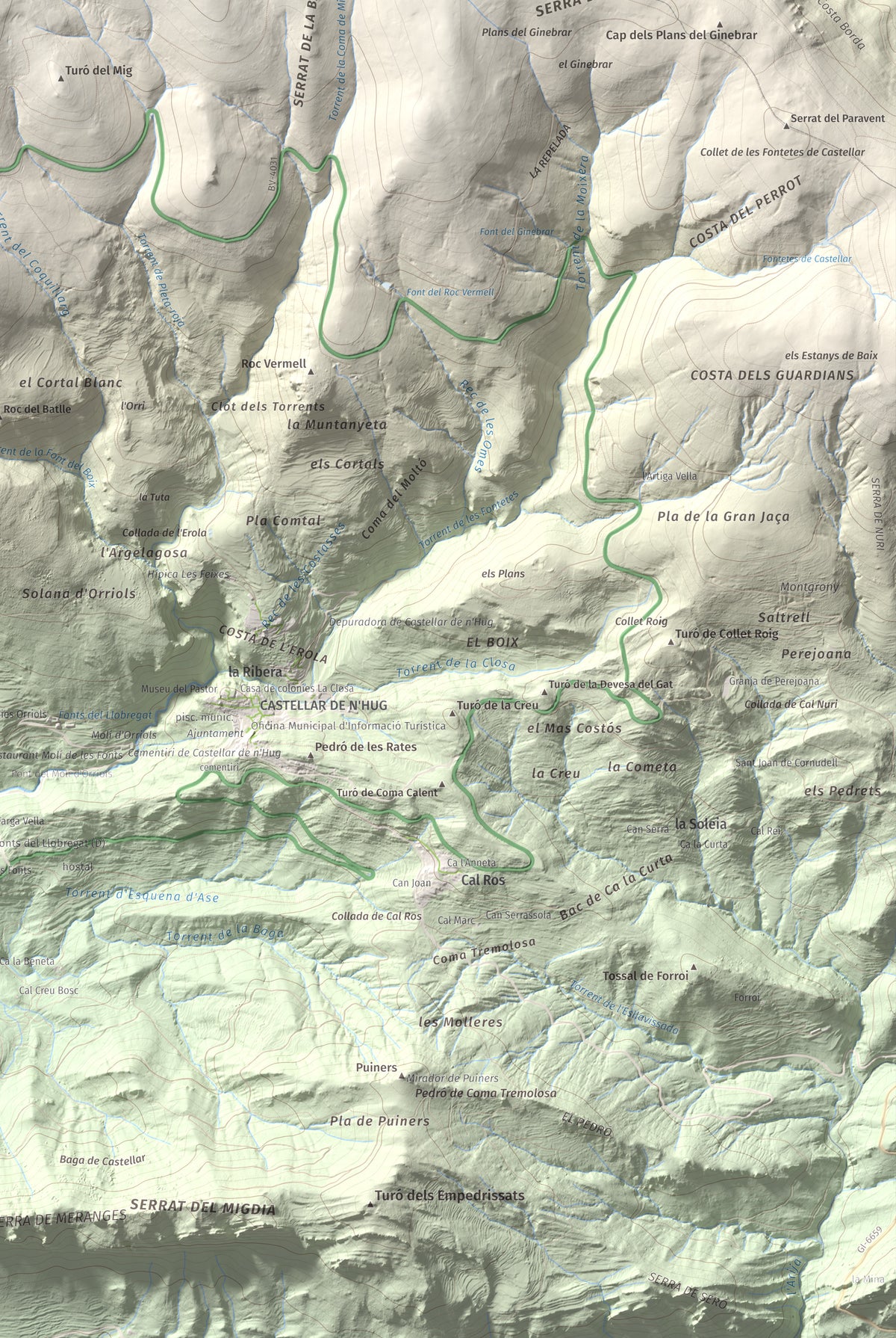 Mapa topográfico del relieve: la Creueta, 2067 m. Detalle de la zona inferior derecha. 61 × 91 cm.