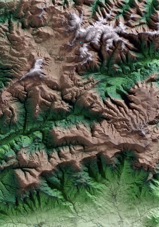 Mapa artístico del relieve de la Febró, al Baix Camp, con 15 km de entorno y base topográfica ICGC