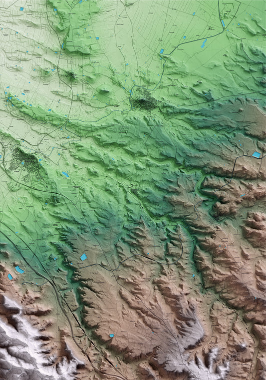 Mapa artístico del relieve de la Floresta, a las Garrigues, con 15 km de entorno y base topográfica ICGC