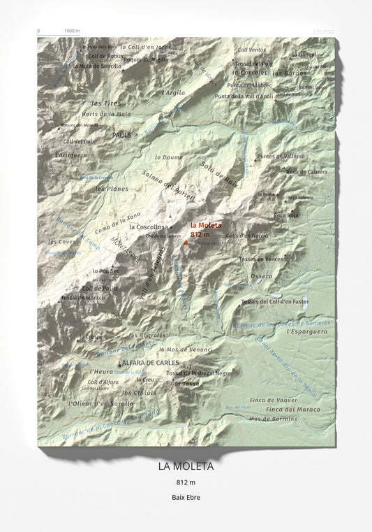 Mapa de relieve de la Moleta, 812 m, Baix Ebre, lámina 100 Cims de Trobart 21 × 30 cm.