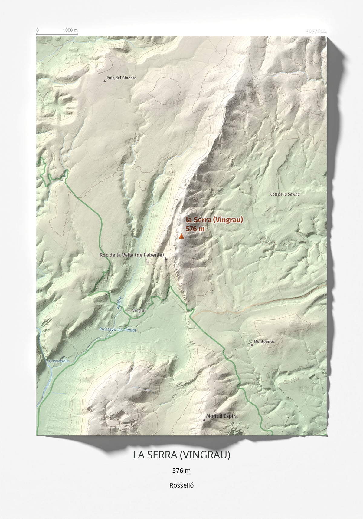 Mapa topográfico del relieve: la Serra (Vingrau), 576 m. Lámina completa. 21 × 30 cm.