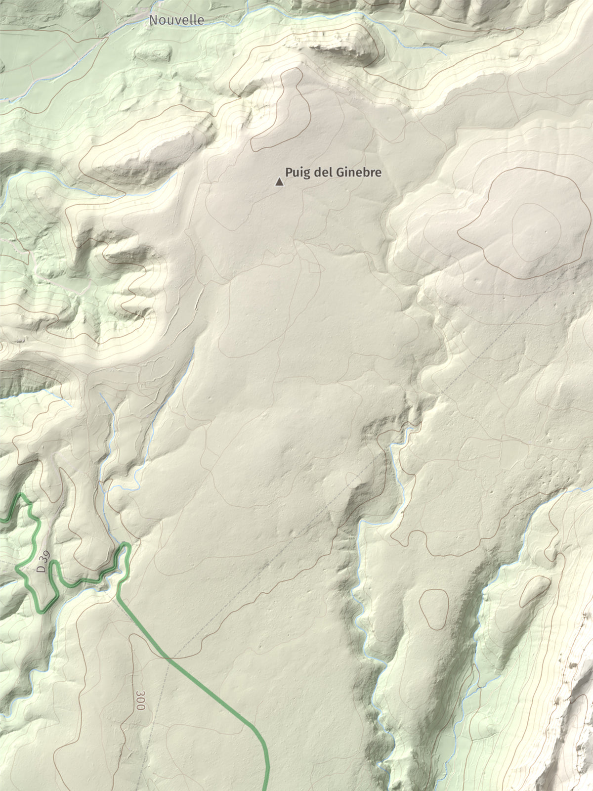 Mapa topográfico del relieve: la Serra (Vingrau), 576 m. Detalle de la zona superior izquierda. 30 × 40 cm.