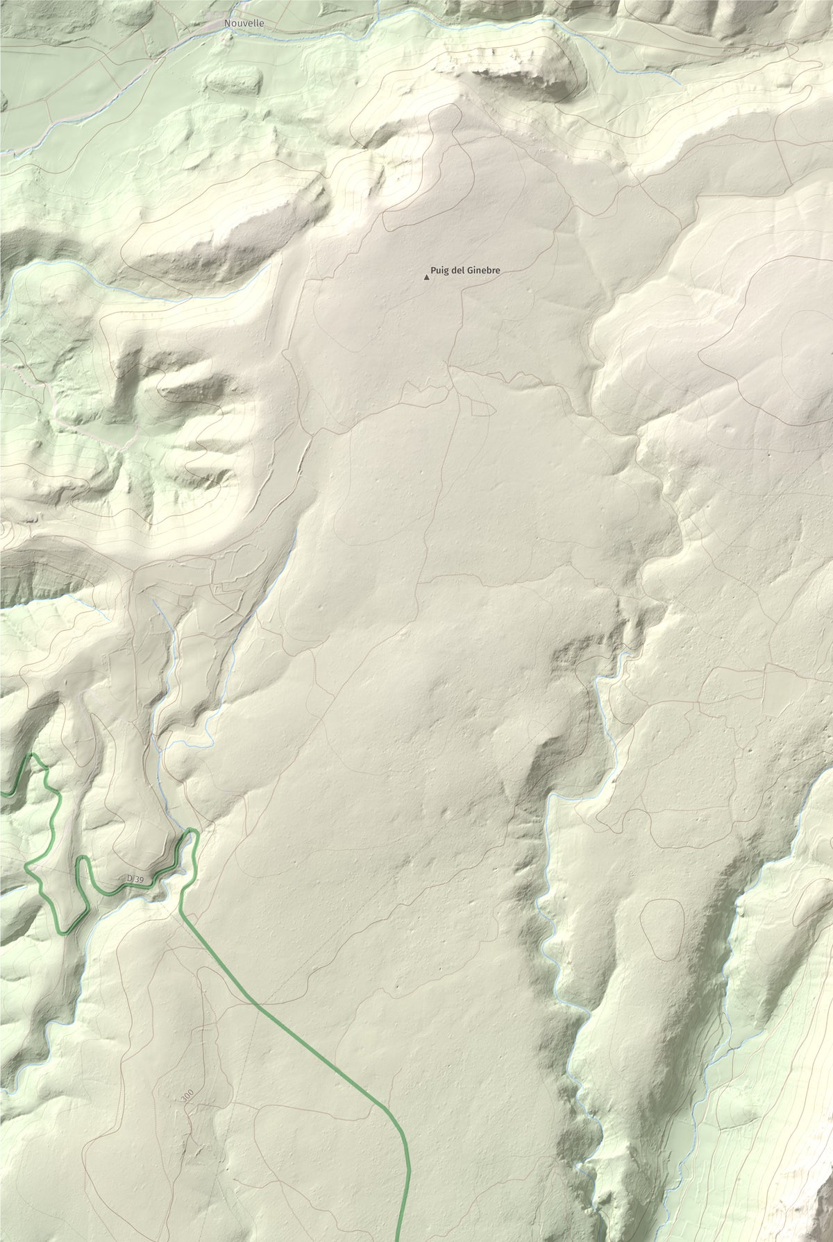 Mapa topográfico del relieve: la Serra (Vingrau), 576 m. Detalle de la zona superior izquierda. 61 × 91 cm.