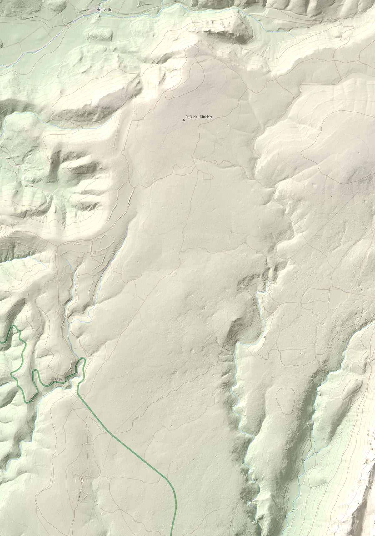 Mapa topográfico del relieve: la Serra (Vingrau), 576 m. Detalle de la zona superior izquierda. 70 × 100 cm.