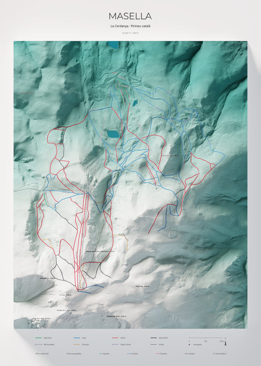 Mapa de pistas de Masella · Alpina · 50 × 70 cm. Lámina completa.