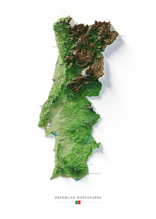 Mapa del relieve de Portugal continental · Clásico · 50 × 70 cm · Vista completa