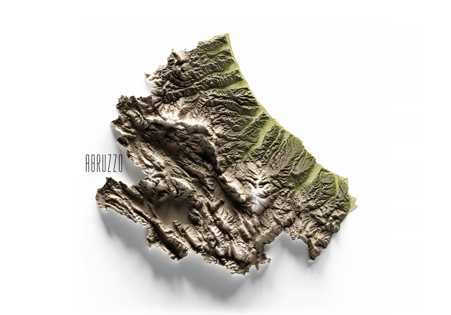 ABRUZZO. Mapa de relieve en colores terrosos.
