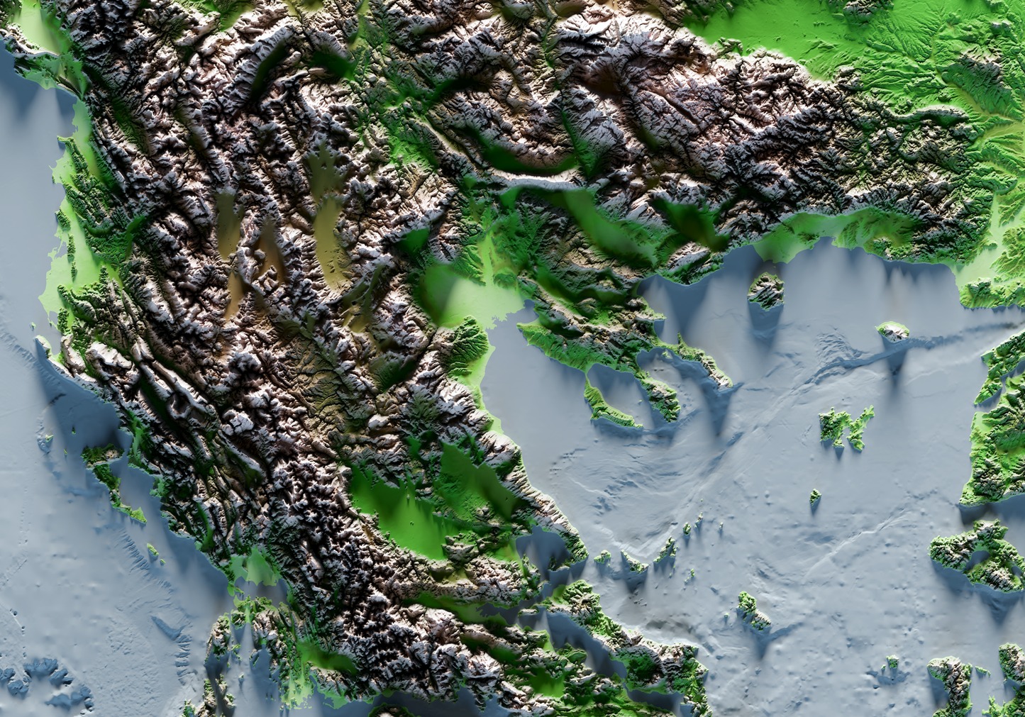 REGIÓN DEL MAR EGEO. Classic reief map print with bathymetry. Blue sea version.