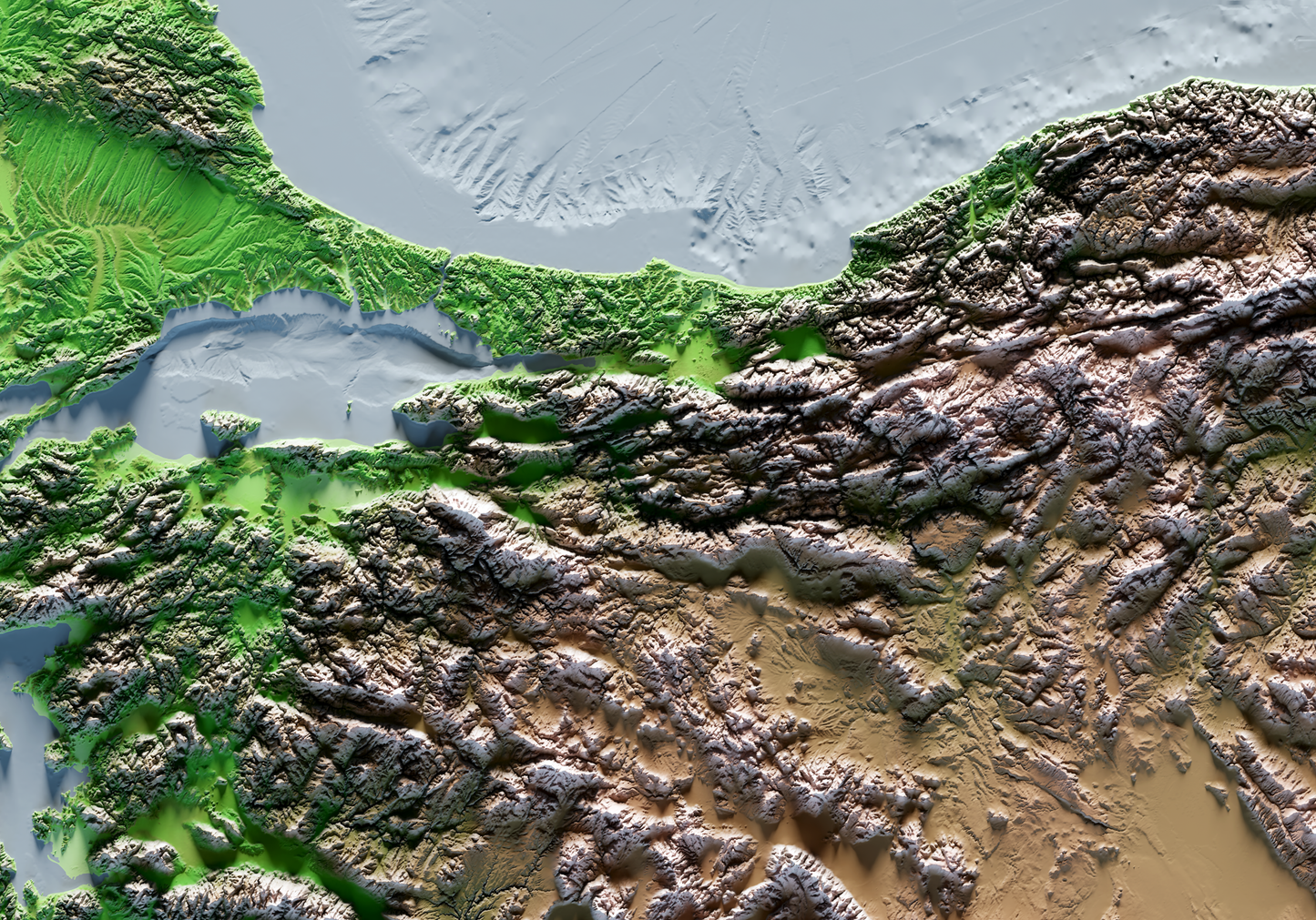 REGIÓN DEL MAR EGEO. Classic reief map print with bathymetry. Blue sea version.
