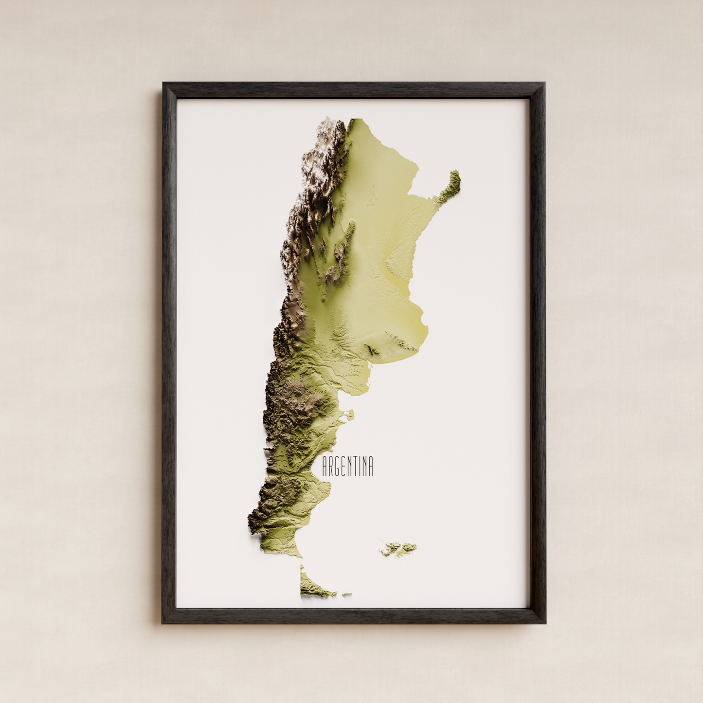 ARGENTINA. Mapa de relieve en colores terrosos.