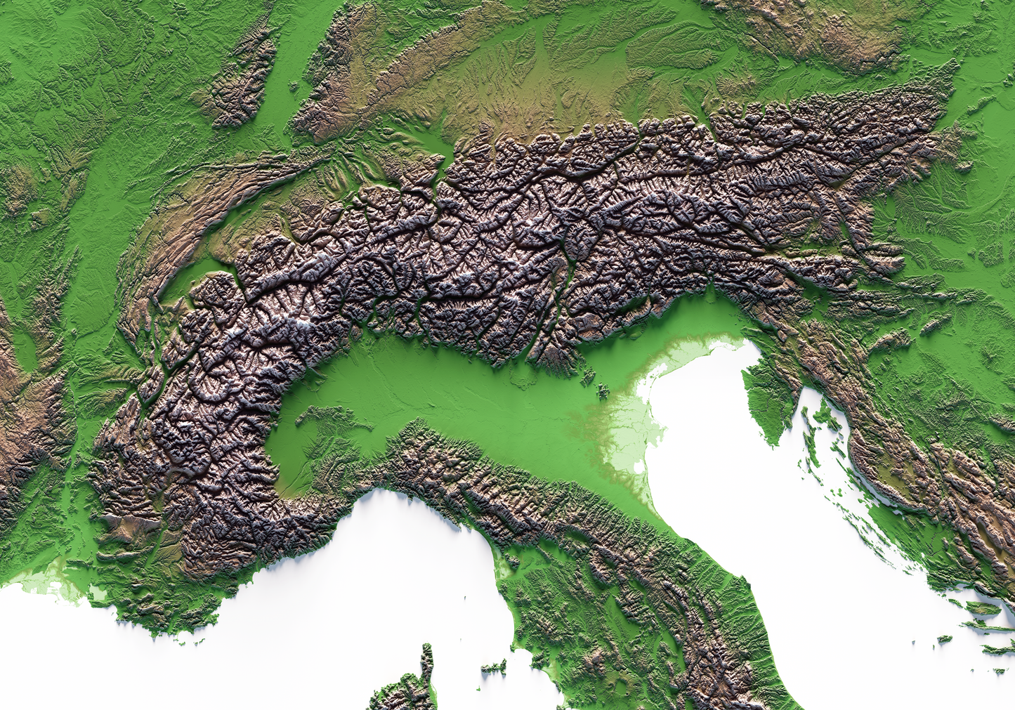ALPES. Mapa de relieve clásico.