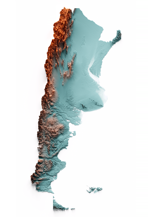 ARGENTINA. Mapa de relieve con contraste.
