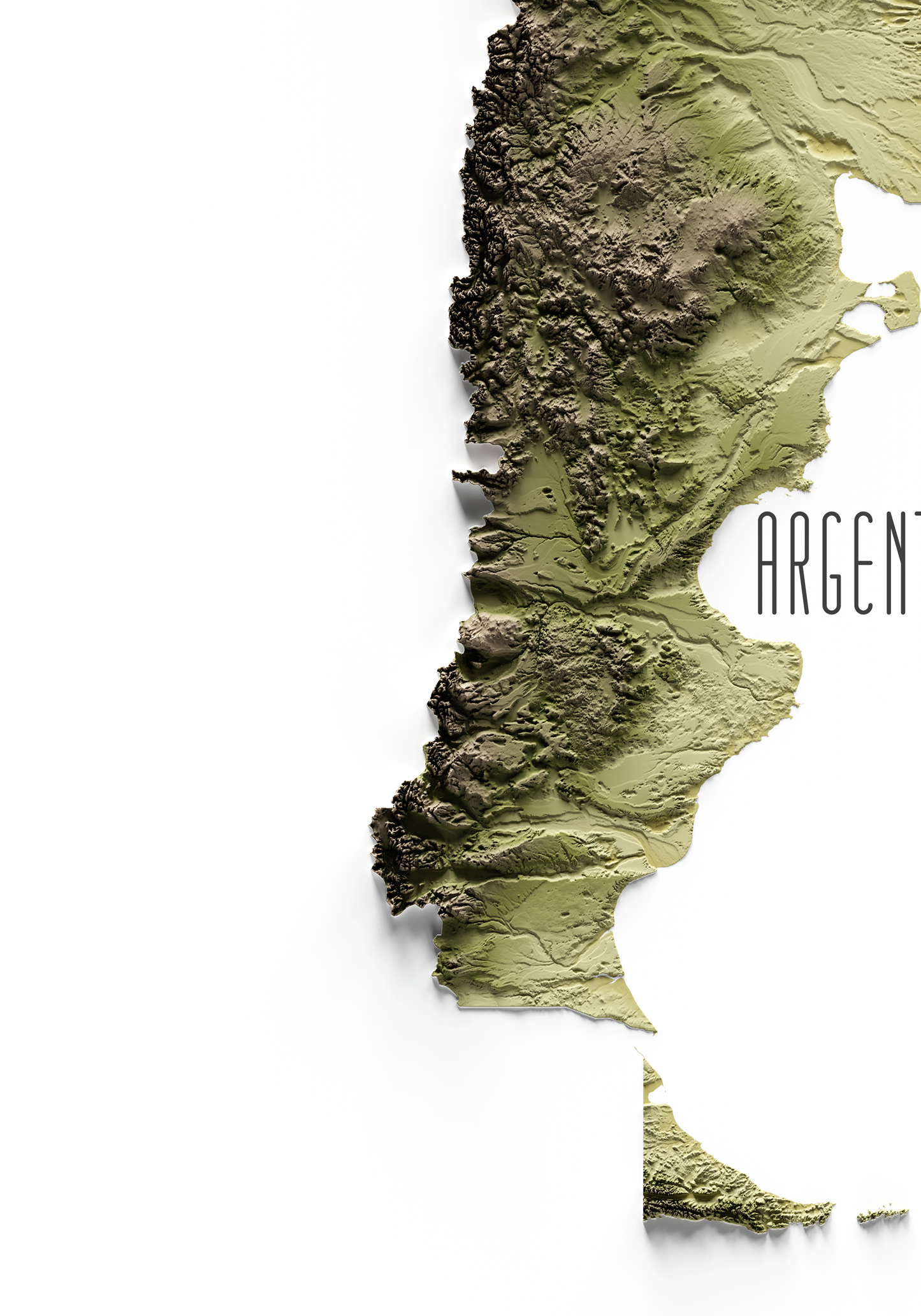 ARGENTINA. Mapa de relieve en colores terrosos.