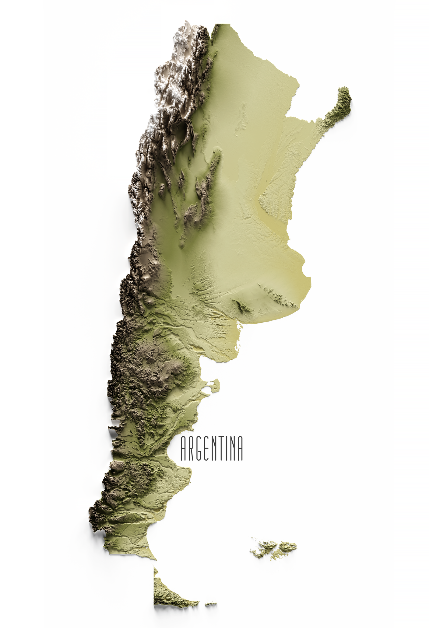 ARGENTINA. Mapa de relieve en colores terrosos.