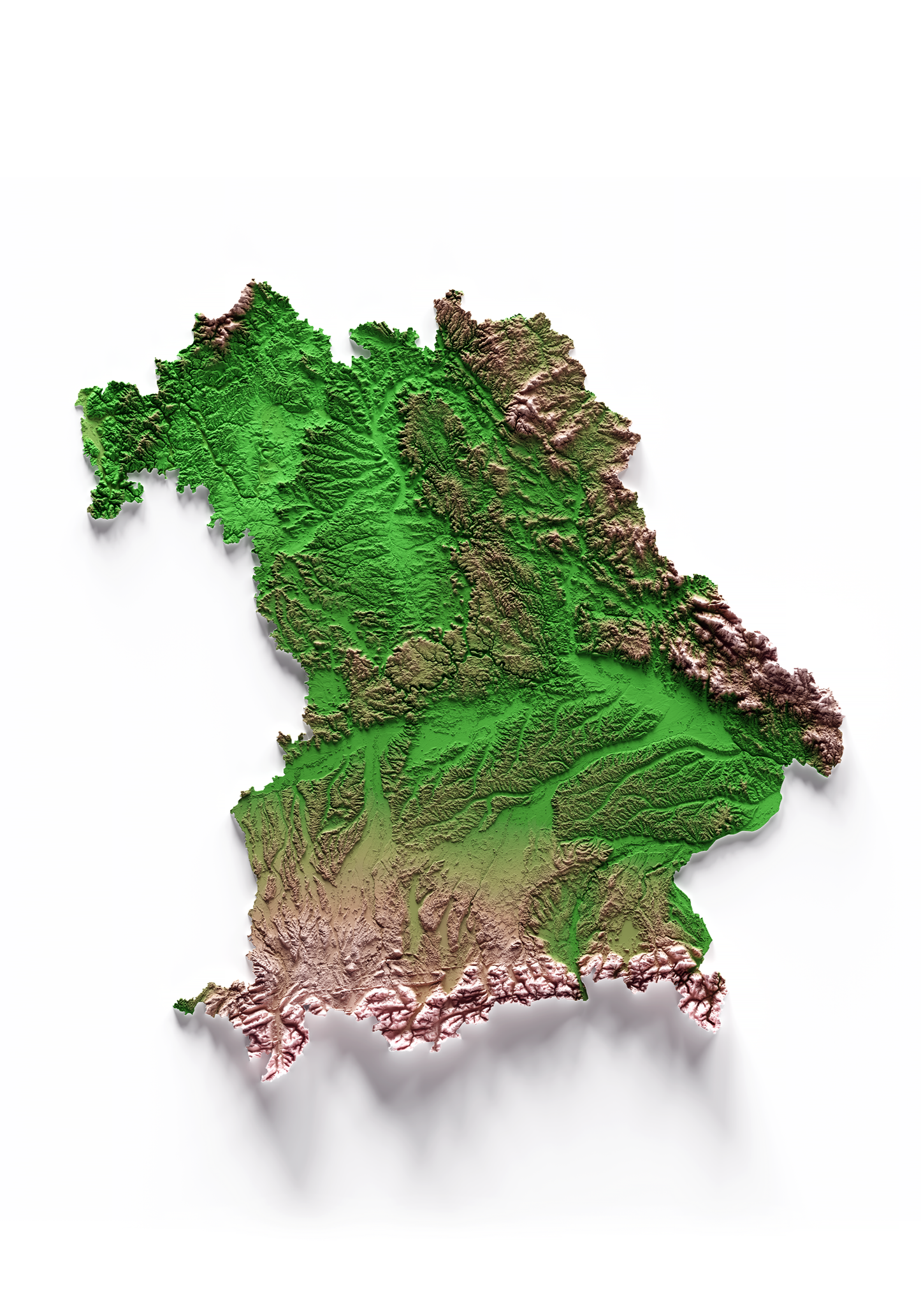 BAVIERA. Mapa de relieve clásico.