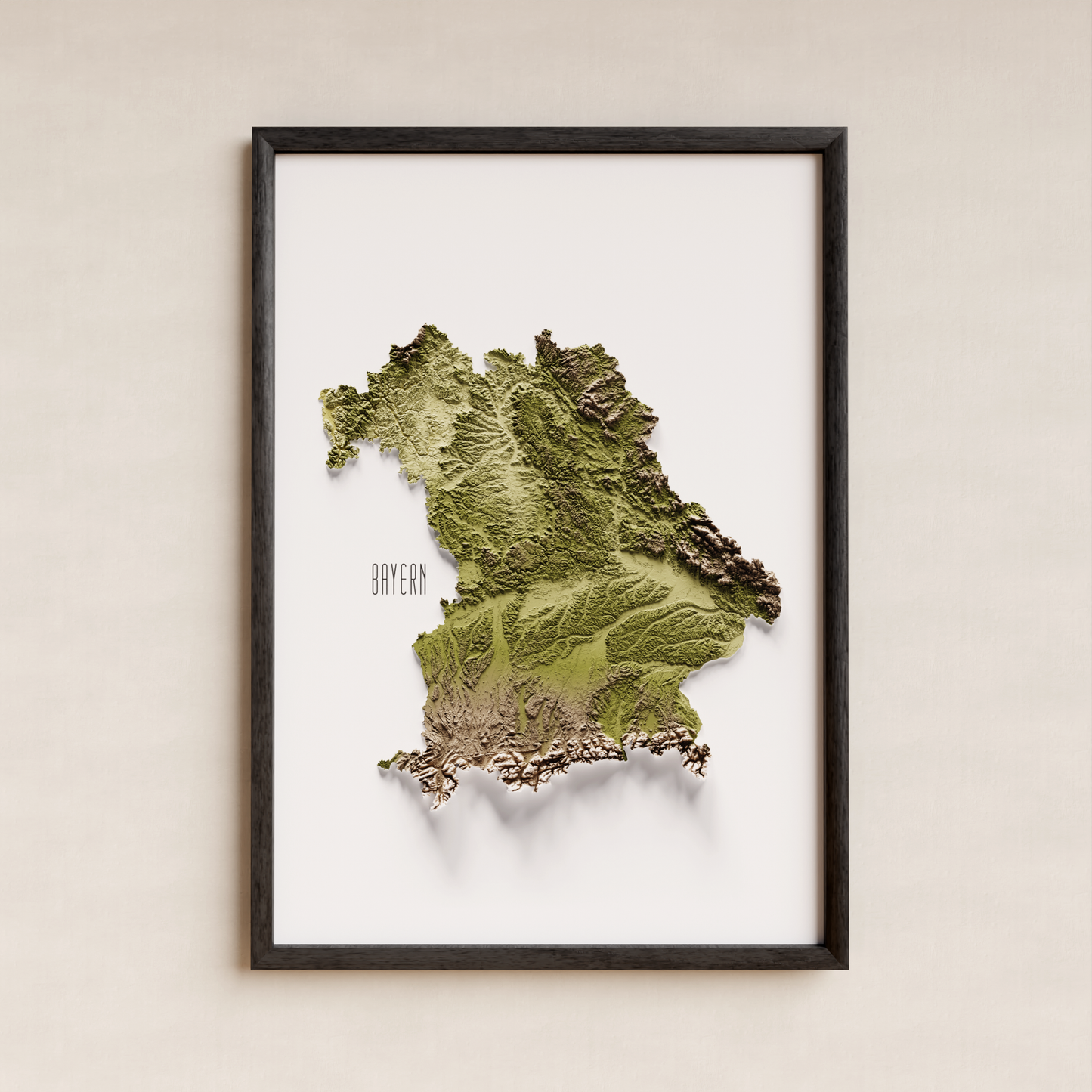 BAVIERA. Mapa de relieve en colores terrosos.