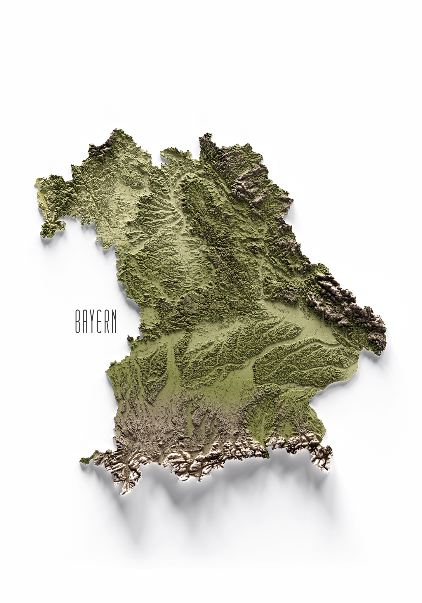 BAVIERA. Mapa de relieve en colores terrosos.