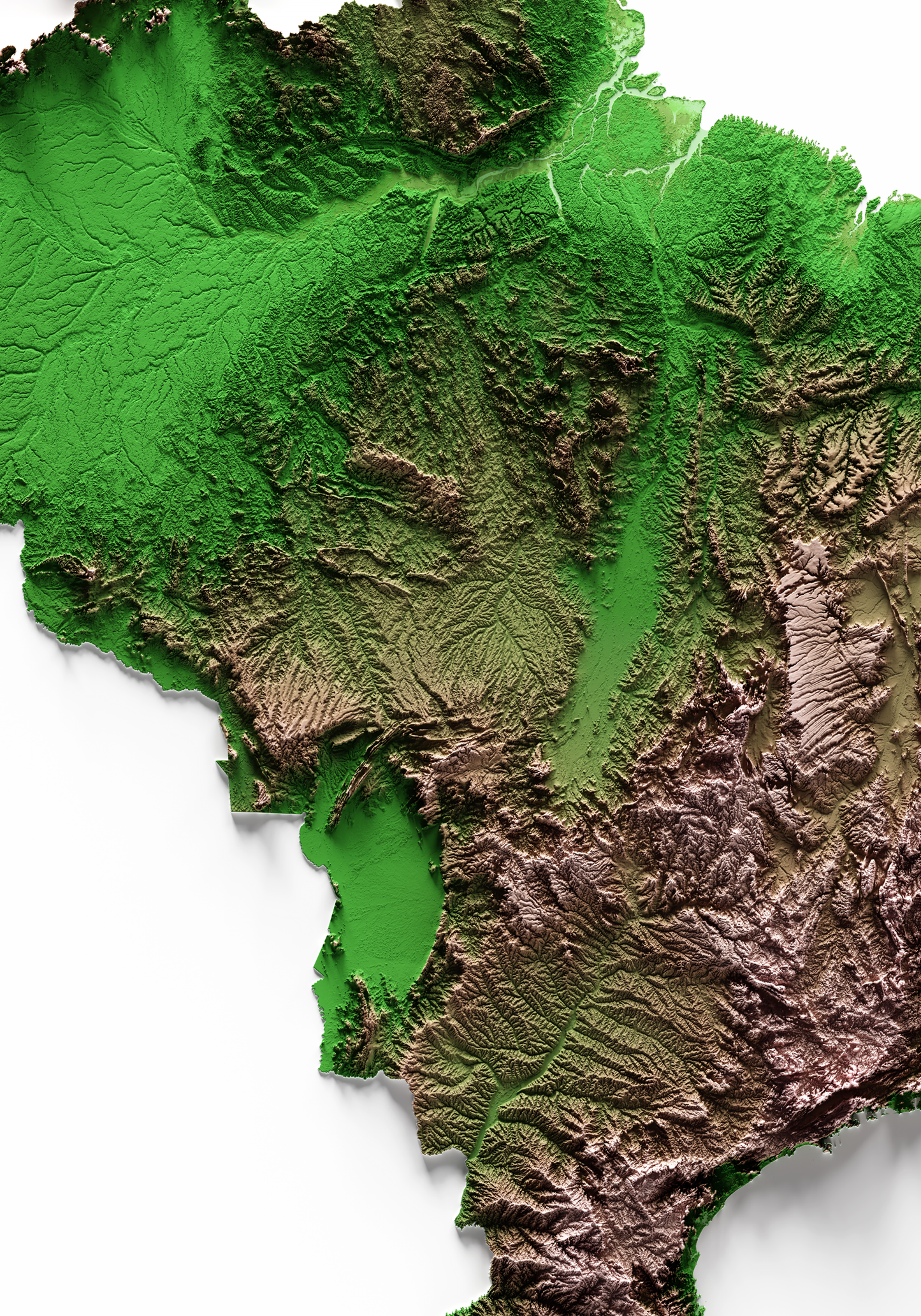 BRAZIL. Mapa de relieve clásico.