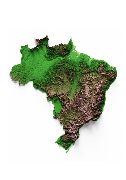 BRAZIL. Mapa de relieve clásico.