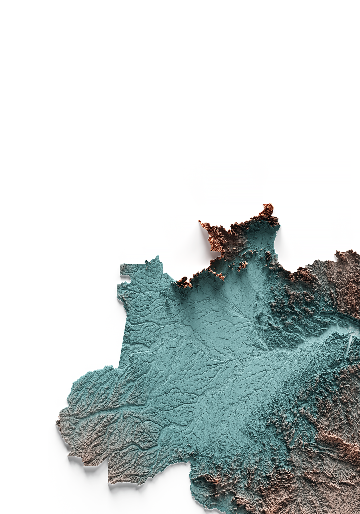 BRAZIL. Mapa de relieve con contraste.