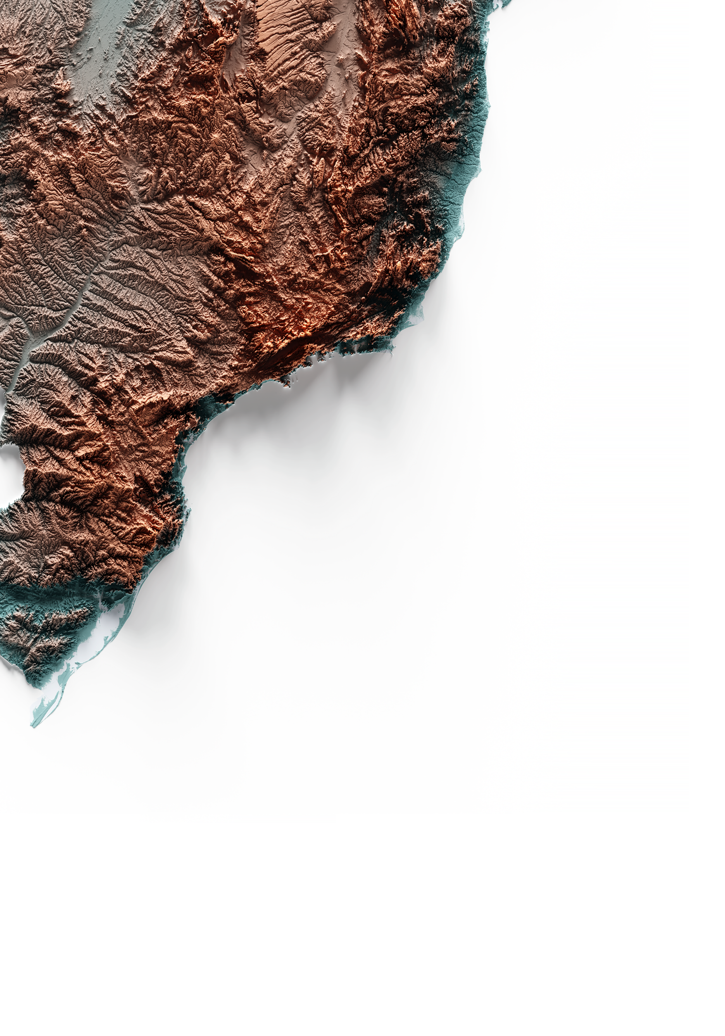 BRAZIL. Mapa de relieve con contraste.