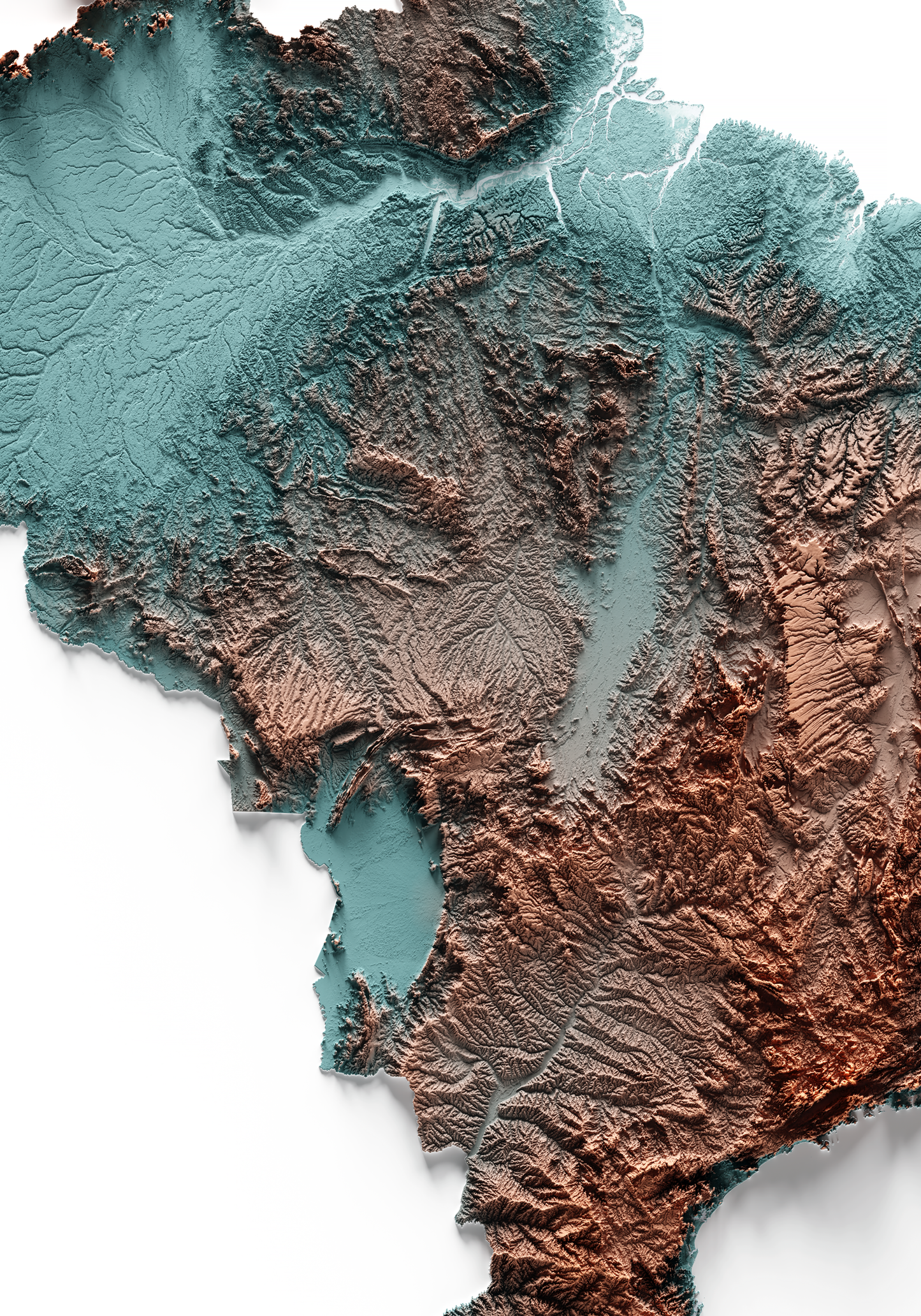 BRAZIL. Mapa de relieve con contraste.