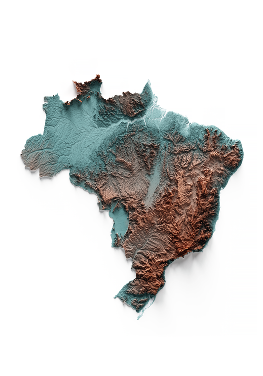 BRAZIL. Mapa de relieve con contraste.