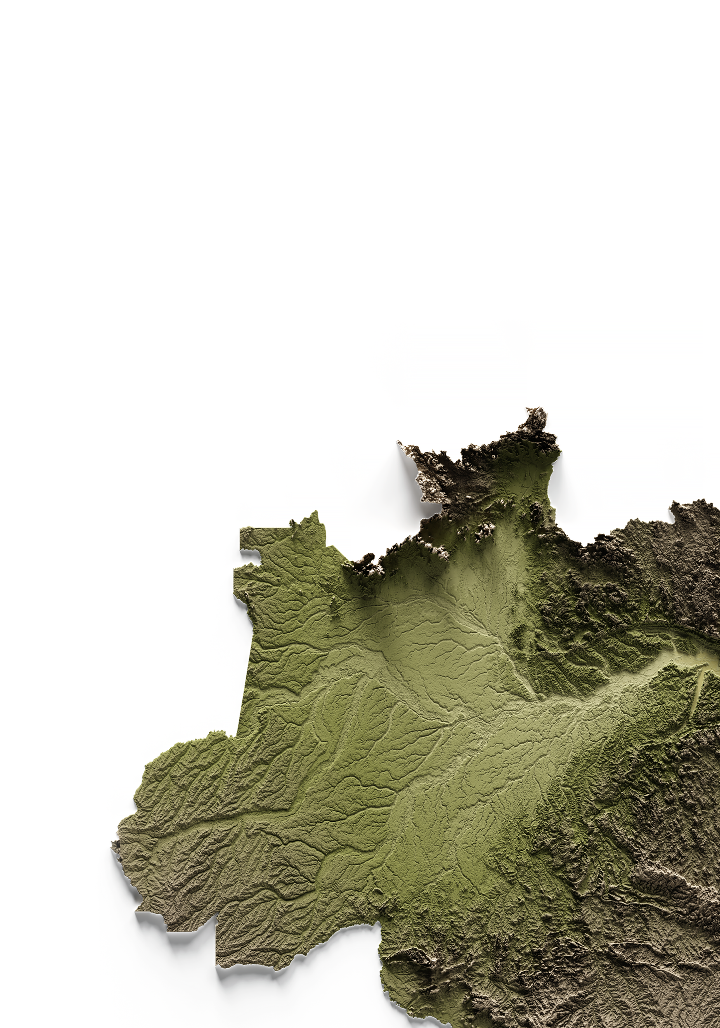 BRAZIL. Mapa de relieve en colores terrosos.